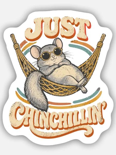 Just Chinchillin Retro Chinchilla Hammock - Sticker Größe S (10 x 10 cm) - Mattweiß