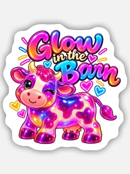 Kuh T-Shirt – Glow in the Barn Gummy Cow - Sticker Größe S (10 x 10 cm) - Mattweiß