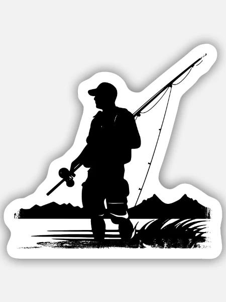 Angeln Skizze - Sticker Größe S (10 x 10 cm) - Mattweiß