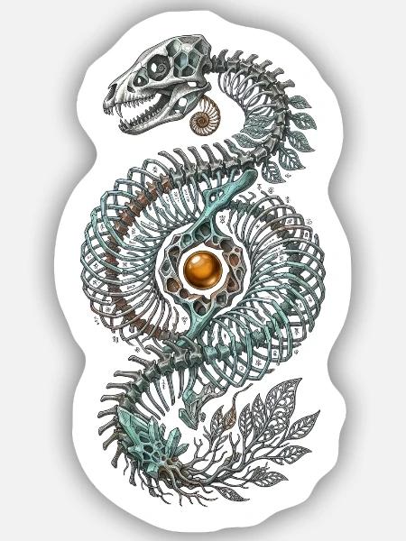 Skelett Dinosaurier Natur Fantasy Kunst - Sticker Größe S (10 x 10 cm) - Mattweiß