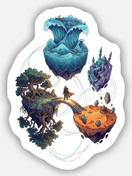 Schwebende Fantasy Inseln – Epische Reise - Sticker Größe S (10 x 10 cm) - Mattweiß