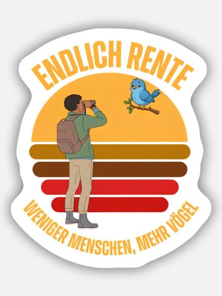 Endlich Rente Vogelbeobachtung Retro - Sticker Größe S (10 x 10 cm) - Mattweiß