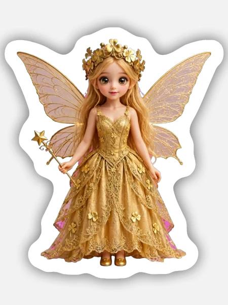 Goldene Feenprinzessin Glänzende Flügel - Sticker Größe S (10 x 10 cm) - Mattweiß