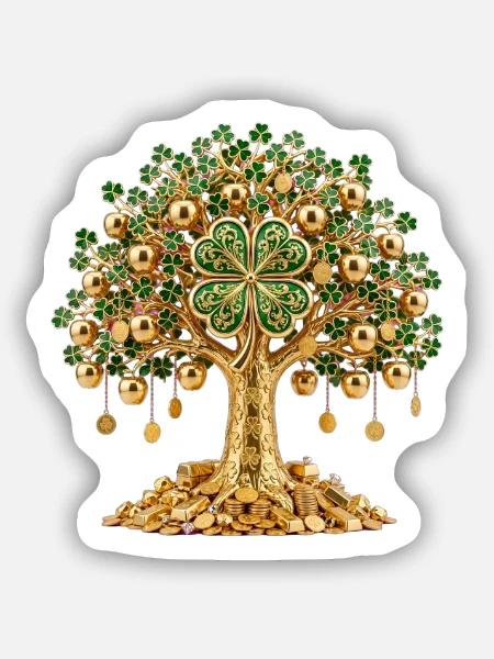 Goldener Kleeblattbaum - Sticker Größe S (10 x 10 cm) - Mattweiß