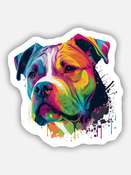 Bunte Amerikanische Bulldogge American Bully - Sticker Größe S (10 x 10 cm) - Mattweiß