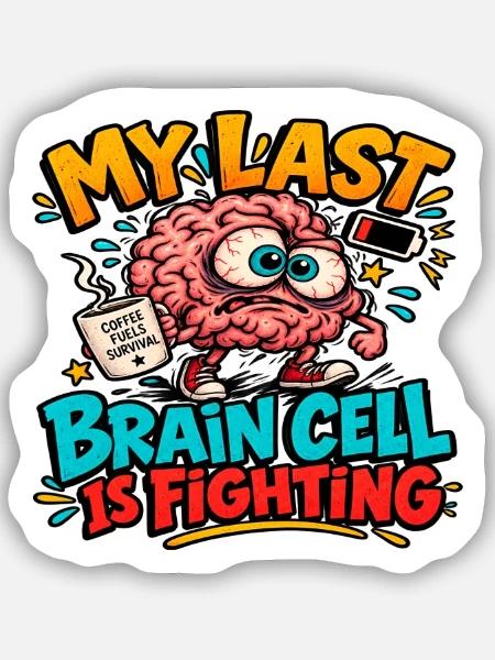 Die letzte Gehirnzelle kämpft - Sticker Größe S (10 x 10 cm) - Mattweiß