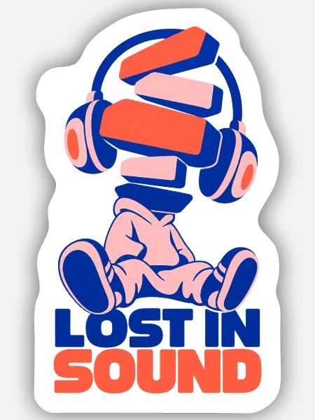 Lost in Sound Bücherkopf - Sticker Größe S (10 x 10 cm) - Mattweiß