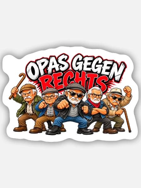 Opas Gegen Rechts Cartoon - Sticker Größe S (10 x 10 cm) - Mattweiß