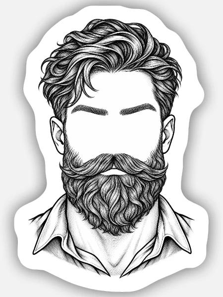 Lineart Bartportrait Schwarzweiß - Sticker Größe S (10 x 10 cm) - Mattweiß