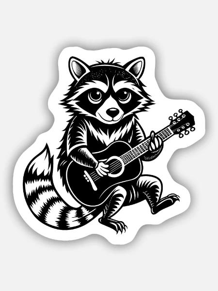 Waschbär spielt Gitarre - Sticker Größe S (10 x 10 cm) - Mattweiß