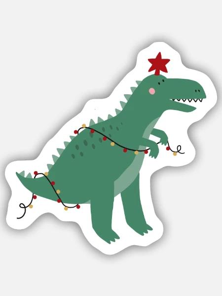 Niedlicher Weihnachtsdinosaurier - Sticker Größe S (10 x 10 cm) - Mattweiß