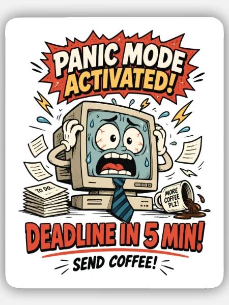 Deadline in 5 Min Panikmodus Computer - Sticker Größe S (10 x 10 cm) - Mattweiß