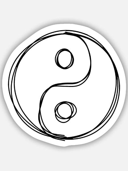 Yin und Yang handgezeichnet - Sticker Größe S (10 x 10 cm) - Mattweiß