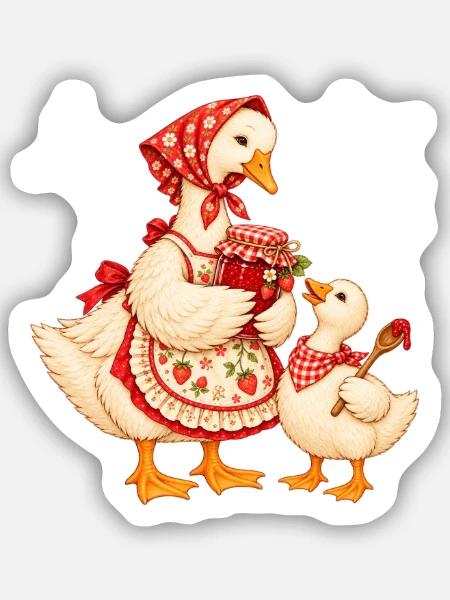 Baka Gans mit Enkel – Omas Marmelade - Sticker Größe S (10 x 10 cm) - Mattweiß