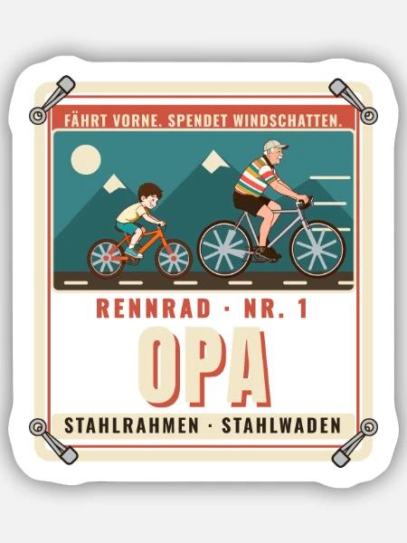 Rennrad Opa – Windschatten Radfahrer Opa Fahrrad - Sticker Größe S (10 x 10 cm) - Mattweiß