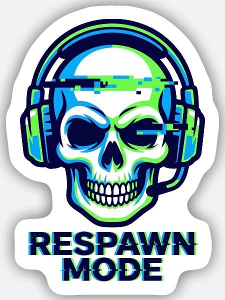 Respawn-Modus – Gamer Skull Badge - Sticker Größe S (10 x 10 cm) - Mattweiß