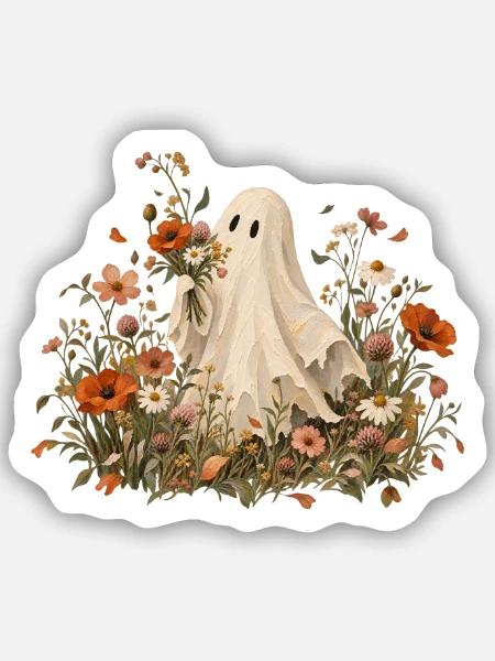 Halloween Geist im Blumenbeet - Sticker Größe S (10 x 10 cm) - Mattweiß