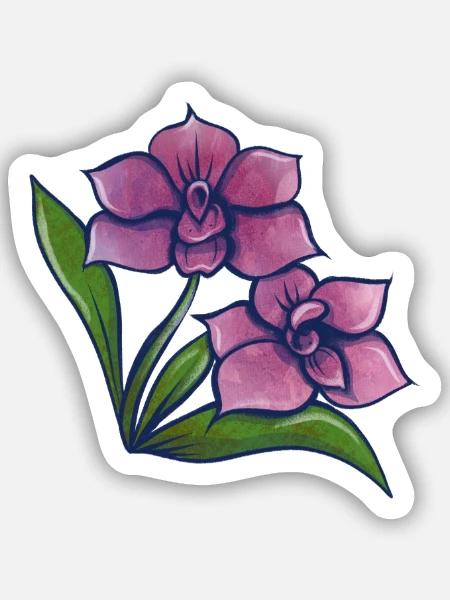 Lila Orchideen-Duo - Sticker Größe S (10 x 10 cm) - Mattweiß