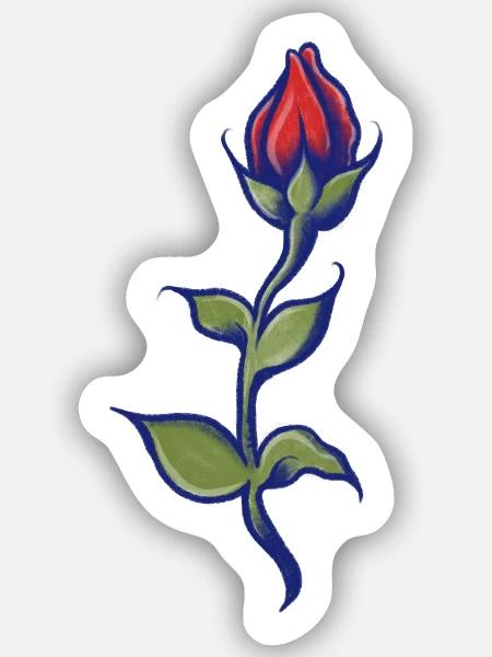 Blauer Umriss Rose Bloom - Sticker Größe S (10 x 10 cm) - Mattweiß