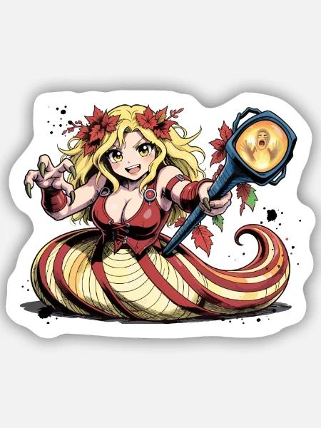 Herbsthexe mit Bernstein-Hexenstab - Sticker Größe S (10 x 10 cm) - Mattweiß