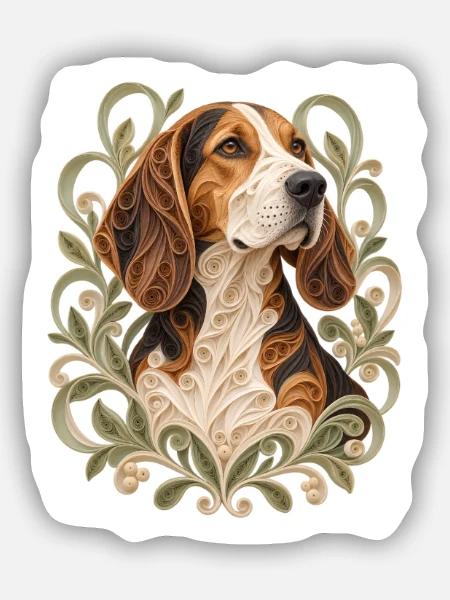 Beagle-Quilling – Hundeporträt - Sticker Größe S (10 x 10 cm) - Mattweiß