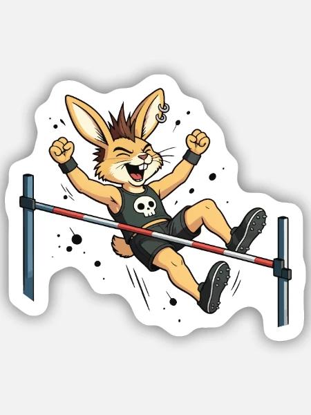 Bunny Punk Hochsprung-Athlet - Sticker Größe S (10 x 10 cm) - Mattweiß