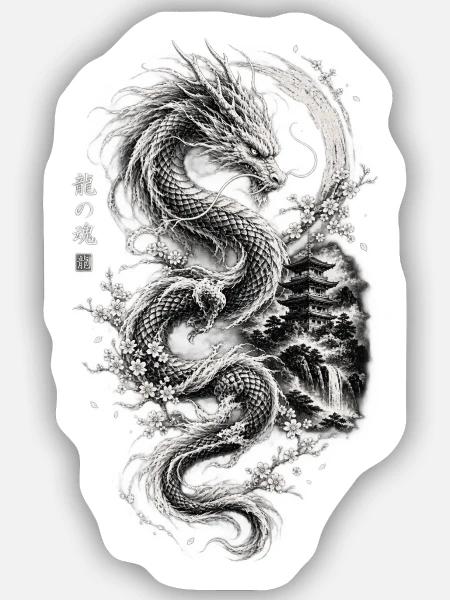 Japanischer Drache  - Sticker Größe S (10 x 10 cm) - Mattweiß