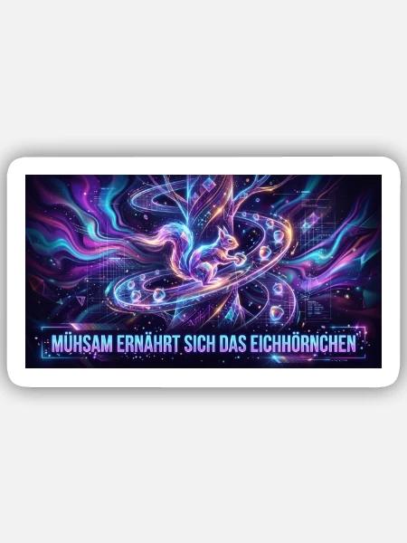 Neon-Eichhörnchen im Galaxienfluss - Sticker Größe S (10 x 10 cm) - Mattweiß