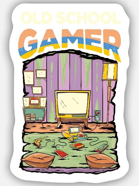 Retro Old School Gamer - Sticker Größe S (10 x 10 cm) - Mattweiß