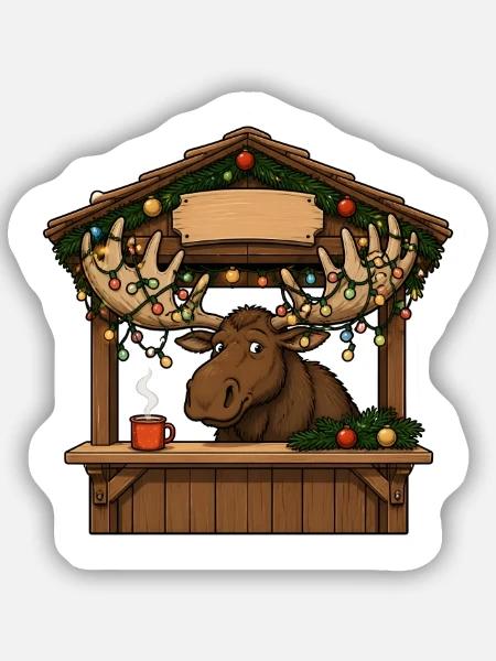 Elch Weihnachtsmarkt Lichterkette Comic T-Shirt - Sticker Größe S (10 x 10 cm) - Mattweiß