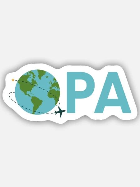 Opa mit Weltkugel – Hellblau - Sticker Größe S (10 x 10 cm) - Mattweiß