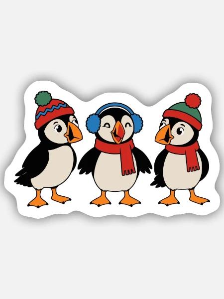 Drei Weihnachts-Papageitaucher – Weihnachten - Sticker Größe S (10 x 10 cm) - Mattweiß