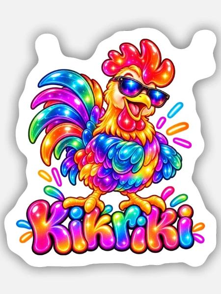 Buntes Huhn mit Sonnenbrille - Sticker Größe S (10 x 10 cm) - Mattweiß