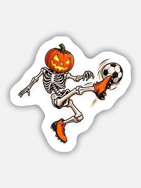 Funny Skeleton Soccer Player Spooky Halloween - Sticker Größe S (10 x 10 cm) - Mattweiß
