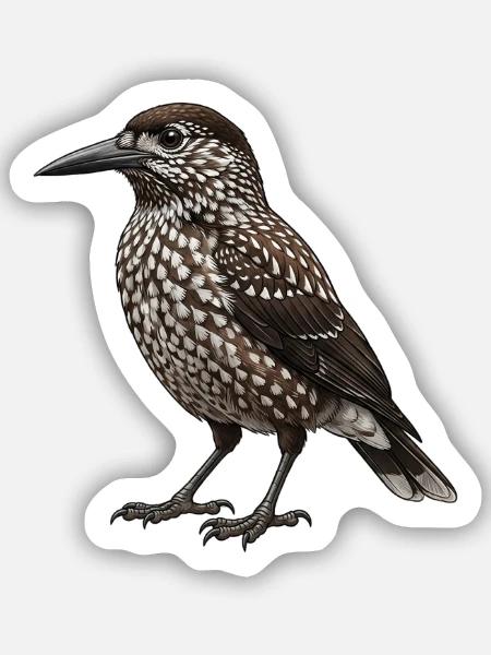 Dünnschnabelnussknacker – Vogelillustration - Sticker Größe S (10 x 10 cm) - Mattweiß