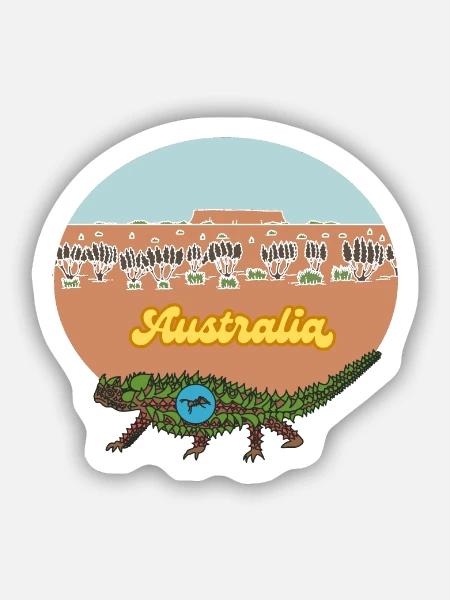 Australien-Landschaft mit Krokodil und Ameise - Sticker Größe S (10 x 10 cm) - Mattweiß
