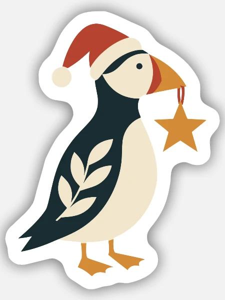 Weihnachtspuffin mit Weihnachtsstern - Sticker Größe S (10 x 10 cm) - Mattweiß