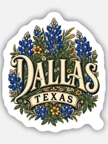 Dallas Texas Blumenbouquet Design - Sticker Größe S (10 x 10 cm) - Mattweiß