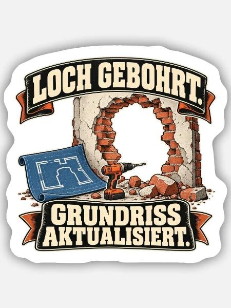 Loch gebohrt Grundriss aktualisiert - Sticker Größe S (10 x 10 cm) - Mattweiß
