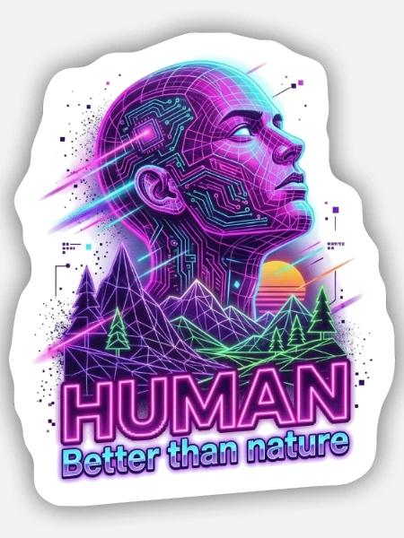 Human_-_better_than_Nature_-_Retrowave - Sticker Größe S (10 x 10 cm) - Mattweiß