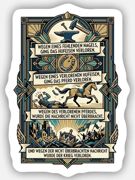Wegen_eines_fehlenden_Nagels_-- - Sticker Größe S (10 x 10 cm) - Mattweiß
