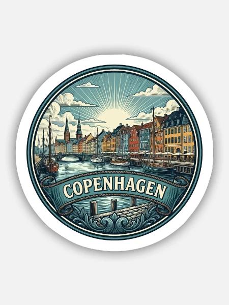Kopenhagen, Dänemark Reiseabzeichen Nyhavn Souvenir - Sticker Größe S (10 x 10 cm) - Mattweiß
