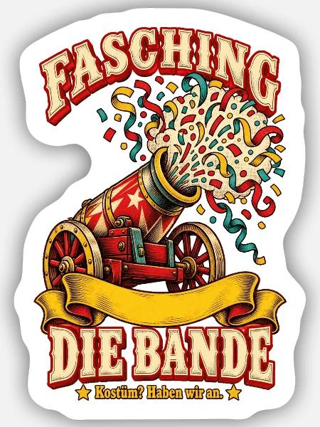 Fasching Die Bande Gruppenkostüm - Sticker Größe S (10 x 10 cm) - Mattweiß