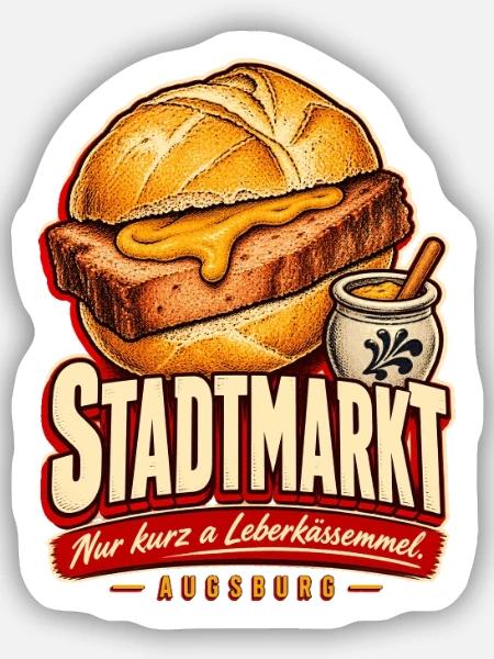 Augsburg Stadtmarkt Leberkässemmel - Sticker Größe S (10 x 10 cm) - Mattweiß