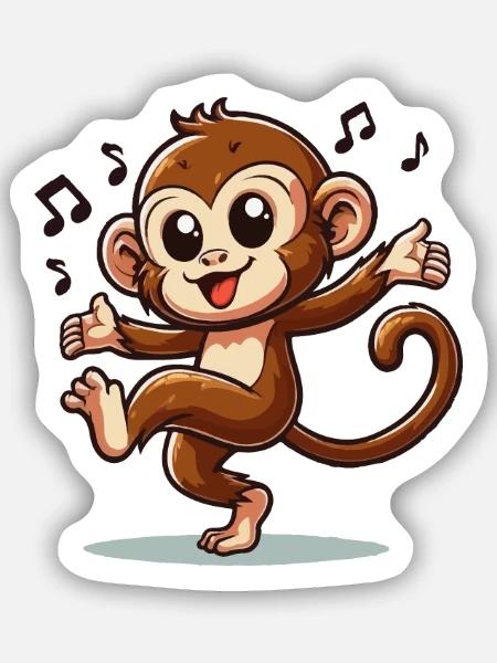 Tanzender Affe mit Musiknoten - Sticker Größe S (10 x 10 cm) - Mattweiß
