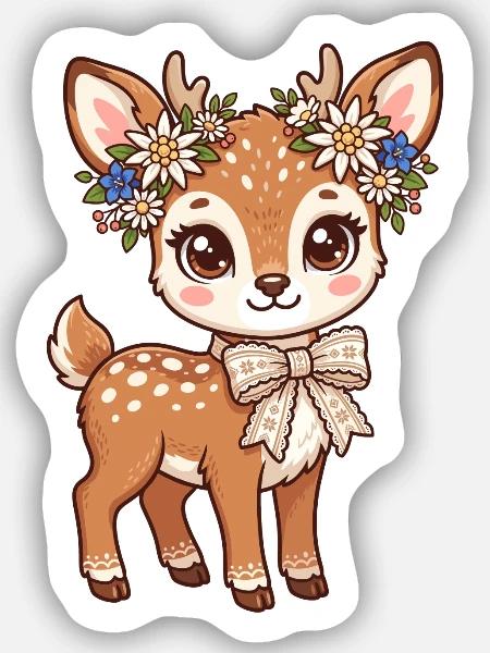 Blumenkranz Reh - Sticker Größe S (10 x 10 cm) - Mattweiß
