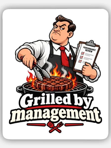 Grilled by Management - Sticker Größe S (10 x 10 cm) - Mattweiß