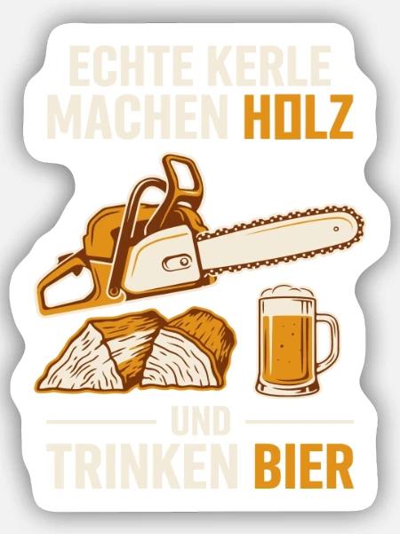 Echte Kerle: Holz, Hobel & Bier - Sticker Größe S (10 x 10 cm) - Mattweiß