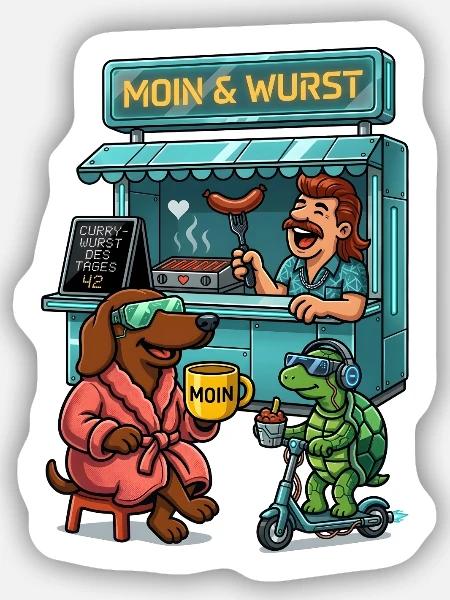 Dackel Imbiss Futuristisch - Sticker Größe S (10 x 10 cm) - Mattweiß
