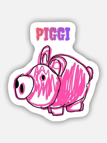 PIGGI Pink Pig im Cartoon-Stil - Sticker Größe S (10 x 10 cm) - Mattweiß